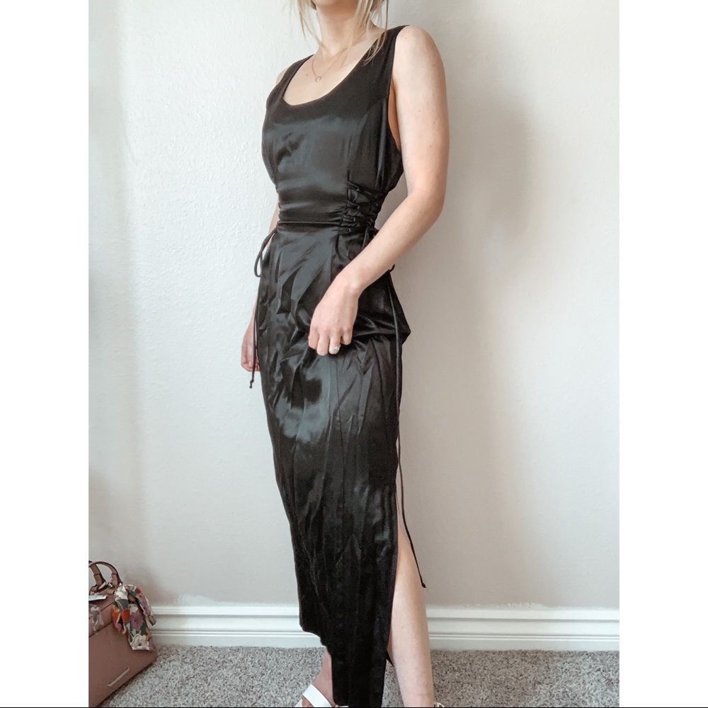 Gorgeous vintage tie waist black gown